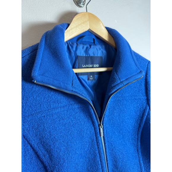 Womens Lands End Wool Blend Coat Jacket Blue Zip Front Size 10 Classic Preppy - Picture 3 of 10